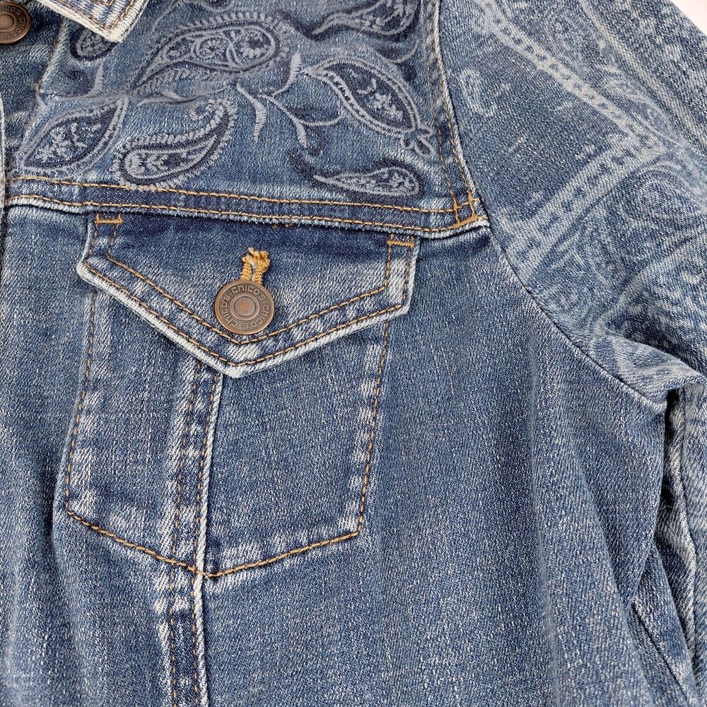 Chico's Blue Denim Jacket with Paisley Print - Picture 3 of 9